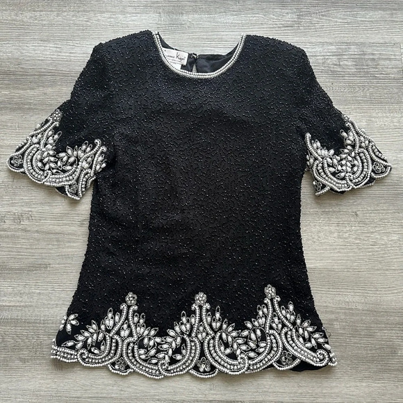 Laurence Cazar party top silk stunning night elegant classy look Sz L - Picture 4 of 7